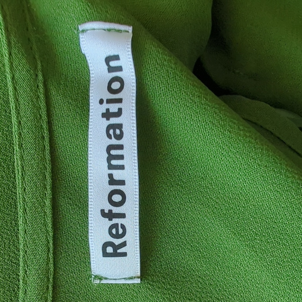 NWT | Reformation | Sandy Beth Moss Green Puff Sleeve Midi Dress - Picture 7 of 13